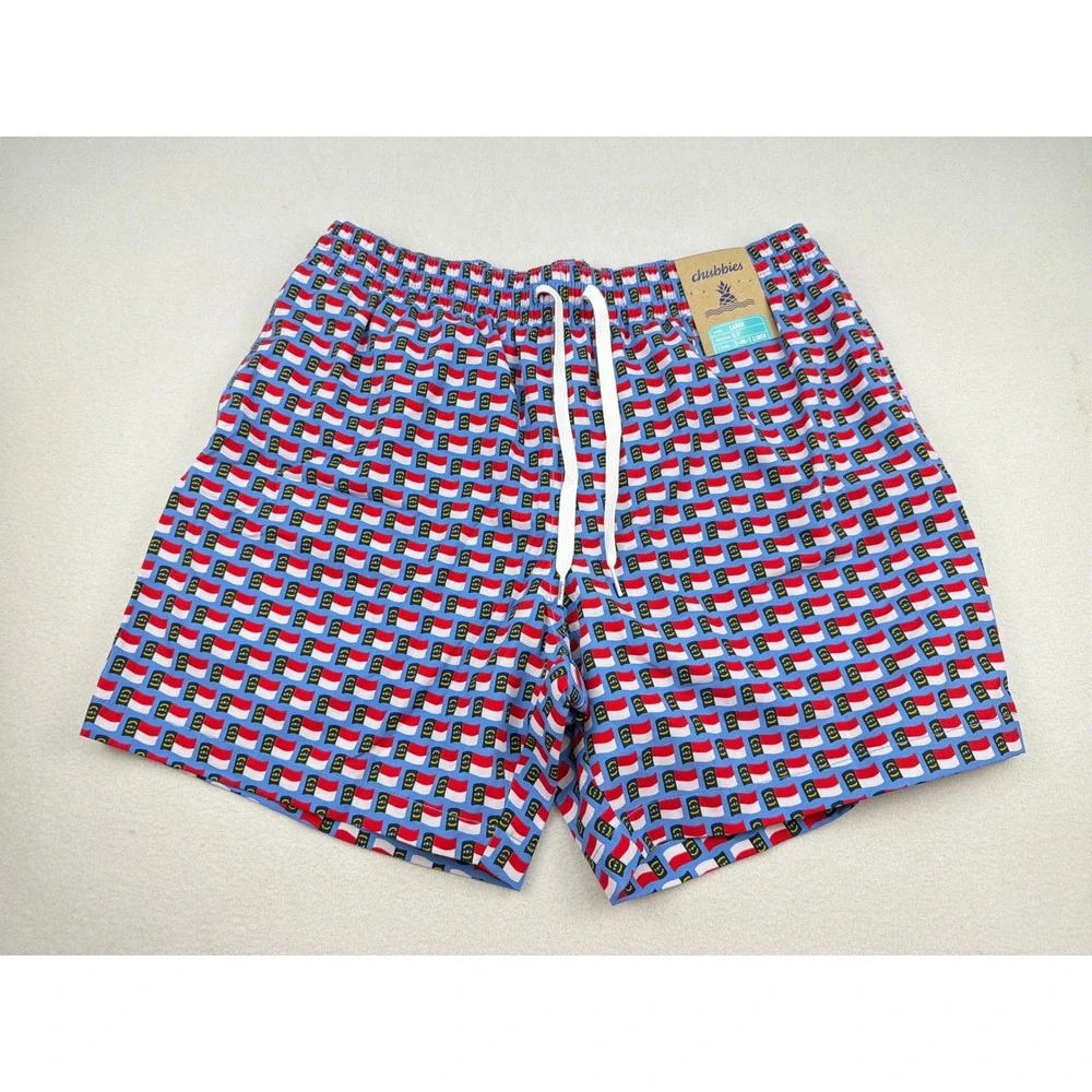 Chubbies North Carolina NC State Flag Swim Trunks 5.5 Inseam 2-in-1 Liner Large